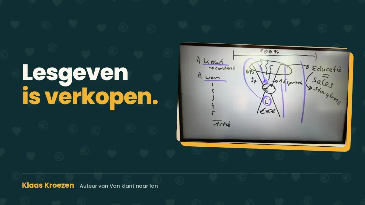De funnel van koud naar warm: educatie is sales, getekend door Klaas Kroezen